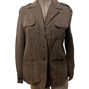 🌸 Chico's Brown Silk Blazer button top 1 S M vintage vtg